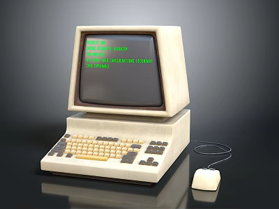 Vintage Computer Setup With Old Monitor Keyboard Mouse And Cable 3d model
