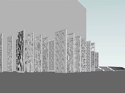 Modern Decorative Room Divider With Intricate Geometric Patterns And Metal Frames 3d model