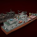 Cargo Ship Models With Orange Decks And Cranes On
