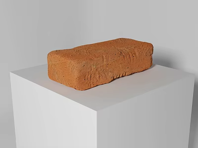 Textured Clay Red Brick Construction Component Displayed On White Platform 3d model