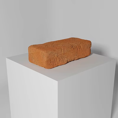 Textured Clay Red Brick Construction Component Displayed On White Platform 3d model
