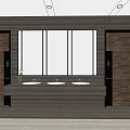 Modern Public Restroom Interior With Wooden Walls Large Windows And Washbasins