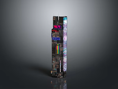 Tall Urban Tower Structure With Colorful Digital Screens And Illuminated Signs 3d model