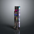 Tall Urban Tower Structure With Colorful Digital Screens And Illuminated Signs