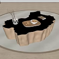Modern Unique Irregular Coffee Table with Sleek Black Surface Bronze Base and Decorative Items 3d model