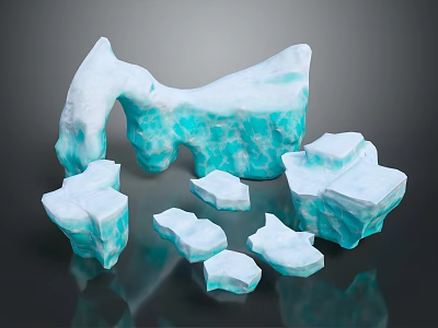 Garden Landscape With Blue Ice Blocks In Various Shapes And Transparent Texture 3d model