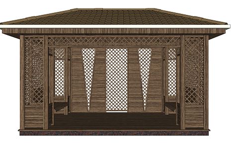 New Chinese Pavilion Gazebo Outdoor Landscape Room Fireplace Furniture Table 3d model