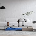 Modern Living Room Interior With White Sofa Arch Floor Lamp And Green Plant Rug