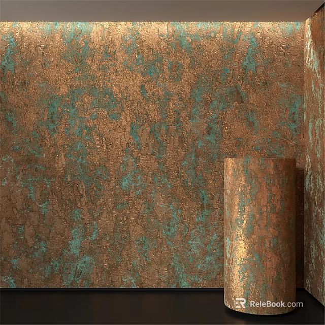 Cylindrical Decorative Component Showcasing Copper Teal Textured Wall Surface 3d model 