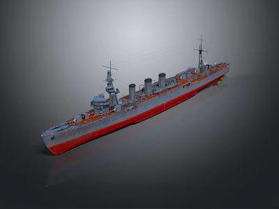3D Model Of Warship With Gray Hull And Red Bottom 3d model