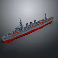 3D Model Of Warship With Gray Hull And Red Bottom