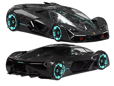 Futuristic Black Sports Cars With Blue Rim Lights And Sleek Aerodynamic Design 3d model