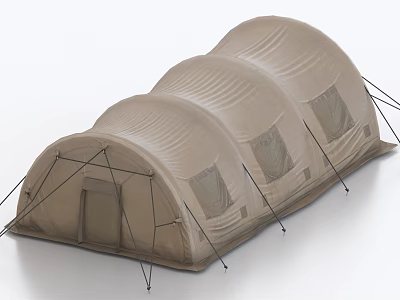 Beige Multi Room Camping Tent with Transparent Windows and Sturdy Support Poles 3d model