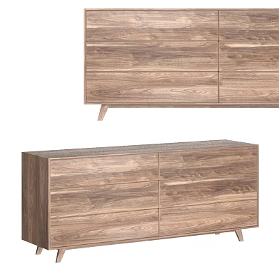 Modern Wooden TV Stand With Storage Cabinets And Slim Legs Design 3d model