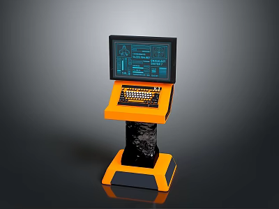 Modern Electronic Control Console With Black Screen Blue Interface Keyboard And Orange Black Base 3d model