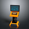 Modern Electronic Control Console With Black Screen Blue Interface Keyboard And Orange Black Base 3d model