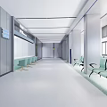 Modern Hospital Corridor With Green Waiting Chairs And Metal Wall Panels