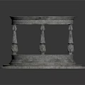 Round Stone Architectural Structure With Central Blue Water Pool And Ornate Pillars