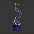 Silver Spiral Furniture Decor With Blue Circular Accents And Blue Base