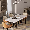 Modern Restaurant Interior With Dining Table Chairs Pendant Lights And Decorative Cabinet