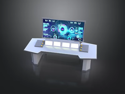 Modern Art Installation Featuring Console Large Screen Blue Interface And Data Visualization 3d model