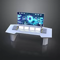 Modern Art Installation Featuring Console Large Screen Blue Interface And Data Visualization 3d model