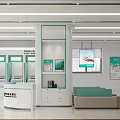 Modern Bank Interior Open Space Design With Green Elements Display Screens And Service Counters 3d model