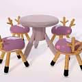 Round Light Purple Kids Table with Antler Backrest Chairs and Cloud Star Patterns 3d model