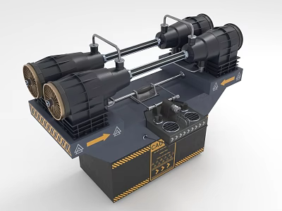 Heavy Duty Industrial Machinery With Black Cylinders Piping And Warning Stripes 3d model