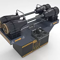 Heavy Duty Industrial Machinery With Black Cylinders Piping And Warning Stripes