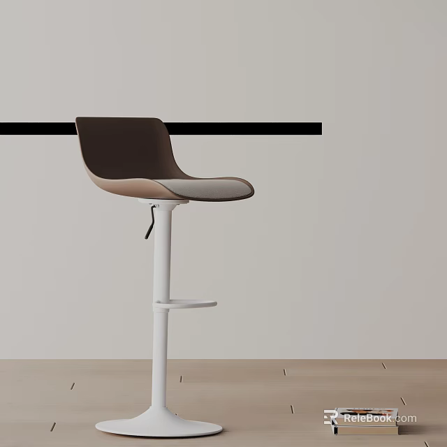 Modern Brown Upholstered Bar Stool with White Metal Frame in Minimalist Interior 3d model 