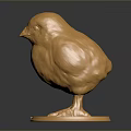 Golden Baby Chick Sculpture With Metallic Sheen On Circular Base Dark Background