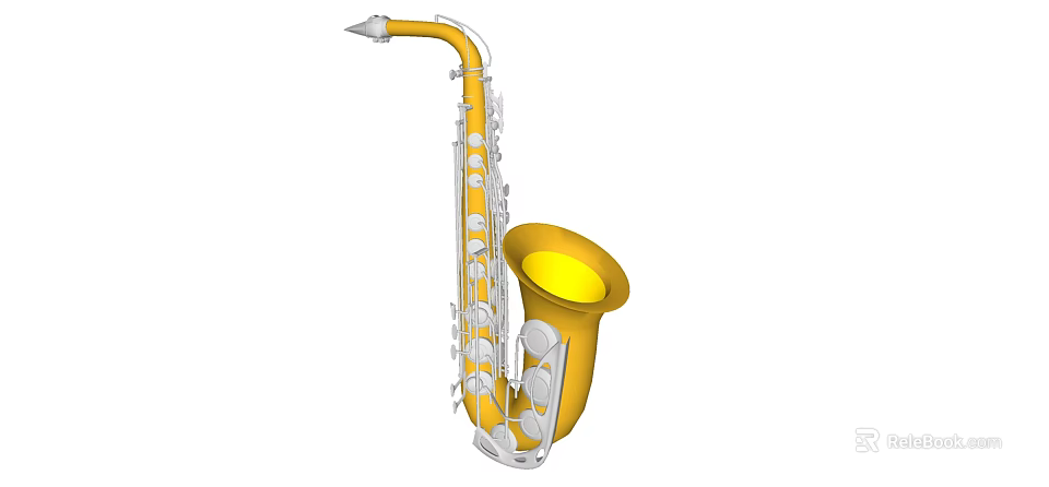 Yellow Saxophone Musical Instrument and Art Supplies with Silver Keys and Decorative Design 3d model 