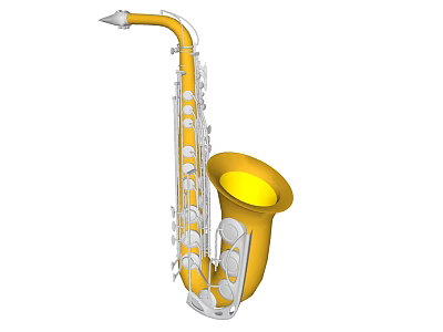 Yellow Saxophone Musical Instrument and Art Supplies with Silver Keys and Decorative Design 3d model