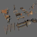 Various Hardware Tools Including Ladders Stools Tables Shelves Pans And Shovels Collection 3d model