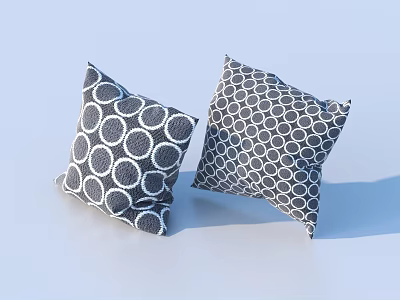 Stylish Black and White Circular Pattern Pillows for Living Room Decor 3d model