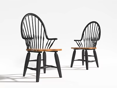 Traditional Black Frame Dining Chairs With Wooden Seat And Vertical Slat Back Design 3d model
