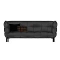 Black Three Seater Sofa with Modern Design Featuring Black and Plaid Pattern Cushions 3d model