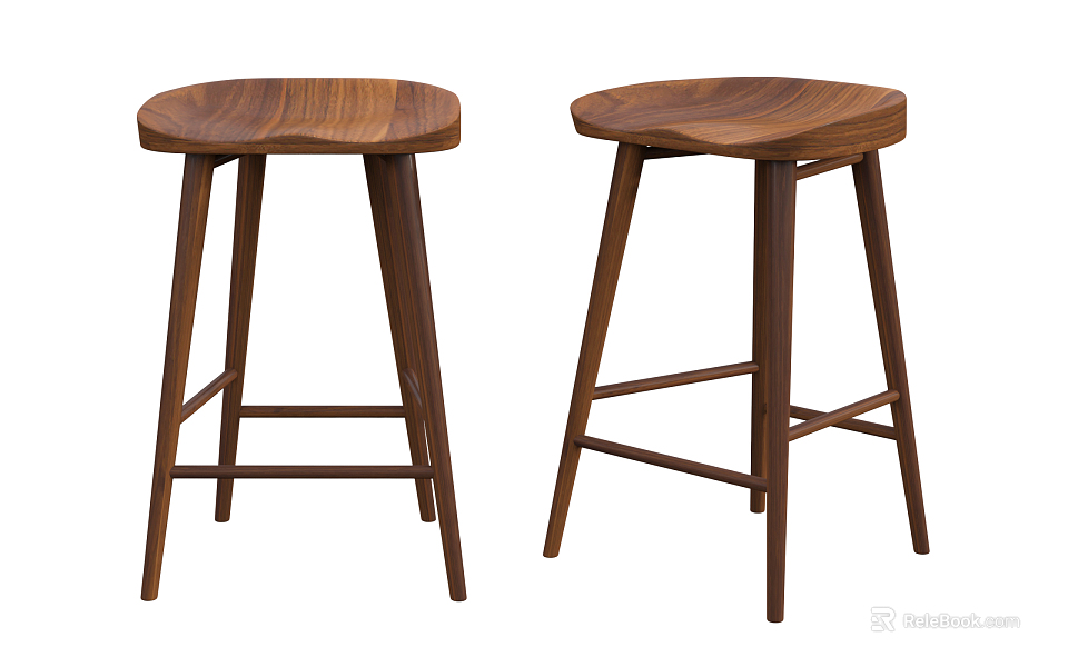 Modern Wooden Bar Stools With Round Seat And Cross Support Leg Design 3d model 