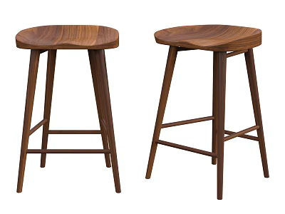 Modern Wooden Bar Stools With Round Seat And Cross Support Leg Design 3d model