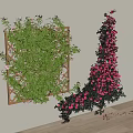 Floral Display with Wooden Trellis Green Vines Pink Flowers and Corner Red Blooms Wall Decoration