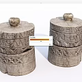 Stone Wood Carved Decorative Containers With Intricate Inscriptions For Home Decor