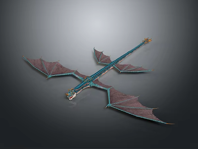3D Flying Dragon Model With Blue Body Purple Red Wings Long Tail And Head 3d model