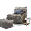 Comfy Gray And Green Lazy Sofa With Ottoman Blanket And Side Table 3d model