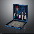 Blue Medical Ampoule Case With Colorful Vials And Instruction Sheet Inside