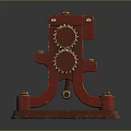 Red Vintage Mechanical Device Featuring Metal Gears Perforated Rollers And Lever On Sturdy Base