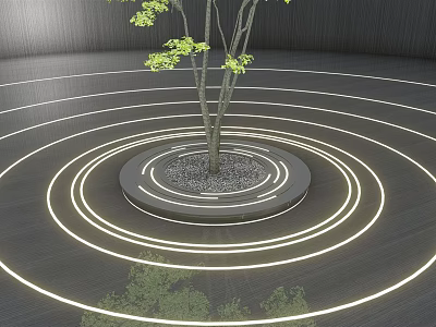 Modern Tree Pit Design With Circular Lighting Lines And Green Tree 3d model