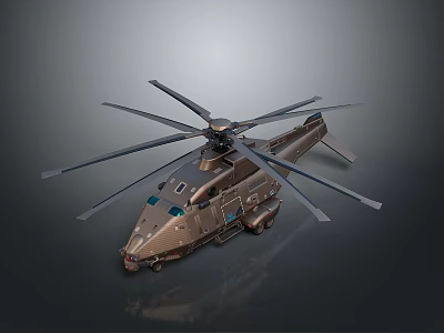 Modern Helicopter With Metallic Fuselage Multiple Rotors And Detailed Cockpit Design Structure 3d model