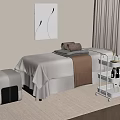 Luxury Spa Treatment Room With Massage Table Blanket Rolled Towels And Skincare Trolley