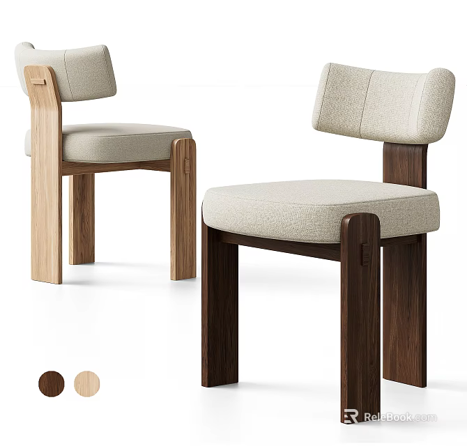 Modern Minimalist Solid Wood Dining Chair With Soft Boucle Upholstery For Comfortable Home Dining Space 3d model 